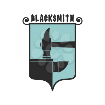 Blacksmithing emblem. Logo for smithy. Wrought iron. Hammer and anvil. Sign for smith
