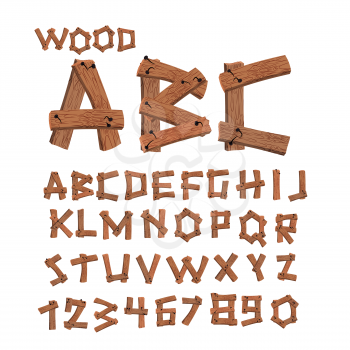 Wood font. Old boards alphabet. Wooden planks with nails alphabet. letter tree strip