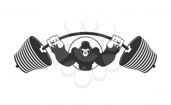 Angry strong Gorilla and  Barbell. athlete Aggressive big monkey. evil wild animal bodybuilder. logo for sports team
