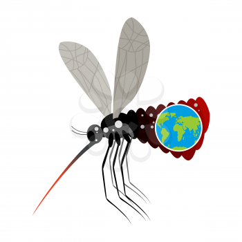 Mosquito Virus Zika. Big mosquito overtook planet Earth. Big belly from insect. Epidemic on Earth. Large stand-alone mosquito on white background. terrible disease

