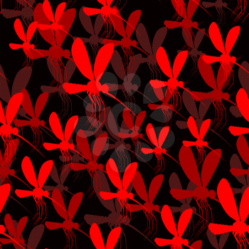 Mosquito seamless pattern. Red mosquito 3D texture. 3d background of insects. Swarm of mosquitoes. flock of malarial mosquitoes. Background risk of mosquitoes. Ornament to Zika virus
