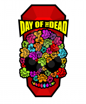 Skull of flowers for Day of the Dead. Skeleton head for national holiday in Mexico. Floral corpse

