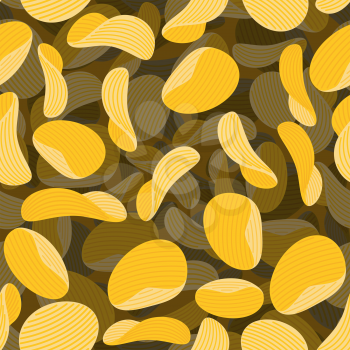 Chips potato seamless pattern 3D. Ornament meal. Fried potatos texture
