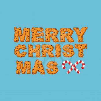 Happy Christmas cookies typography. Letters of cookie. Peppermint Christmas candy. New Year food sign. Mint lollipop stick. Sweet festive lettering
