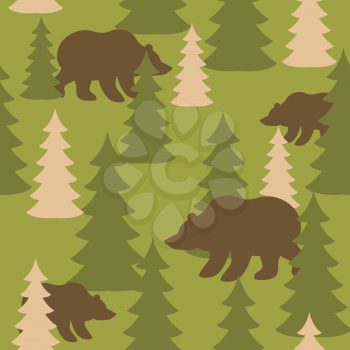 Military camouflage background bears in woods. Wild Beasts and trees Protective seamless pattern. Army soldier texture for clothes. Ornament for hunter. Soldier khaki ornament
