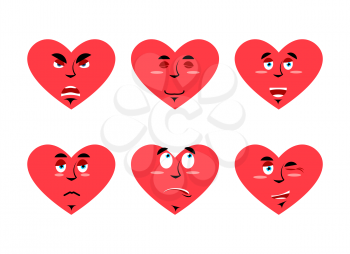 Set love emotion. Cheerful and angry love. Surprise and sadness emoji. Collection of heart symbol emoticons

