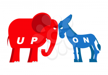 Red elephant and blue donkey symbols of political parties in America. Democrats against Republicans. Opposition to USA policy. Symbol of political debate.  American elections
