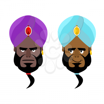 Arab sheikh. Angry Arab sheikh. Cheerful Arabic man wearing turban. Turban- National Arabic headdress. Good and evil emir