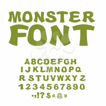 Monster font. Green Swamp letters. Horrible alphabet. Scary Abstract ABC
