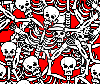 Hell seamless pattern. Skeleton in Sinners background. Ornament of dead. Bones and skull texture. infernal torments. Religious background
