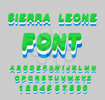 Sierra Leone font. Sierra Leones flag on letters. National Patriotic alphabet. 3d letter. State color symbolism country in West Africa
