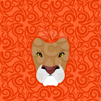 Lion Abstract emblem. Mane Oriental ornament. wild animal