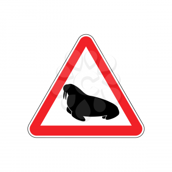 Walrus Warning sign red. Seal Hazard attention symbol. Danger road sign triangle northern animal
