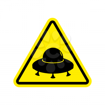 UFO Warning sign yellow. Aliens Hazard attention symbol. Danger road sign triangle flying saucer

