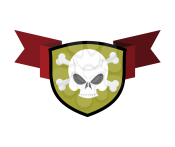 Skull and shield. Crossed bones and skeleton head emblem. Heraldry sign.
