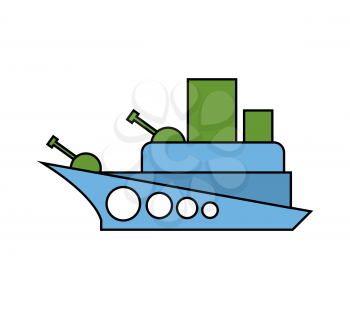 Warship childs drawing style. Military Combat Boat isolated
