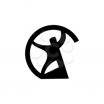 Man bends pipee mblem. Male abstract logo. Sign of heavy industry enterprises