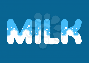 Milk text logo. dairy letters on blue background