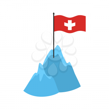 Swiss Alps Mountains icon. High cliffs and snow Swiss flag
