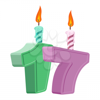 17 years birthday. Number with festive candle for holiday cake. seventeen Anniversary