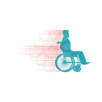 Disabled person in chair wheelchair travels fast. Speed ​​Wheel
