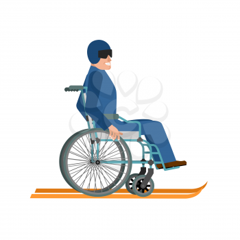 Disabled skiing isolated. Wheelchair ski running on white backgroubd
