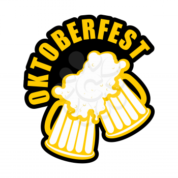 Oktoberfest beer mugs clink logo. Drinking alcohol sign. Emblem for German festival
