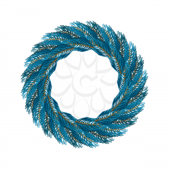 Christmas wreath blue isolated. Fir branch circlet. Decoration for New Year
