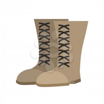Military boots beige isolated. Army shoes on white background. soldiers footwear 