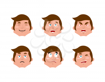 Emotions man set. expressions avatar people collection. Good and evil. Surprise and fun. Sad and aggressive manager
