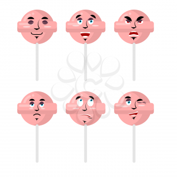 Emotions lollipop. Set expressions avatar candy. Good and evil. Surprise and fun. Sad and aggressive sweetmeats
