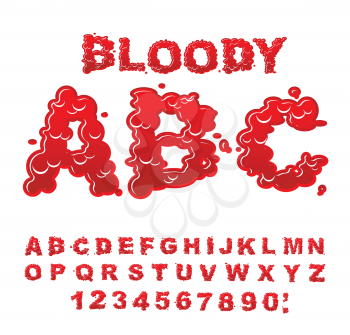 Bloody ABC. Red liquid letter. Fluid lettring. Blood font of scarlet sign. Alphabet gore
