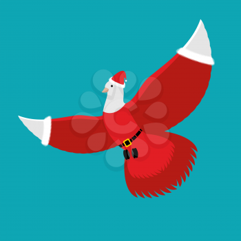 Pigeon Santa Claus. White Dove in Red costume and cap. flying bird. Illustration for New year and Christmas