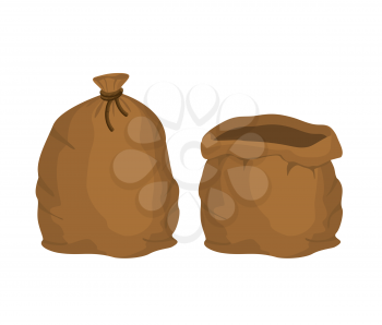 Big knotted sack Full and empty. Brown textile bag of potatoes oder grain. Farm object
