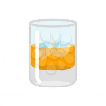 Whiskey and ice. Glass of scotch on rocks. Drink on white background. alcohol illustration
