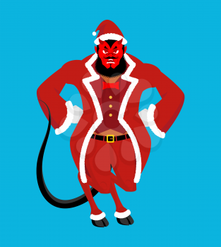 Krampus Satan Santa. Claus red demon with horns. Christmas monster for bad children and bullies. folklore evil. Devil with beard and mustache. 
