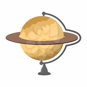Saturn School globe. Planet geographical sphere. Model of  planet Saturns rings. Astronomical objects or celestial body
