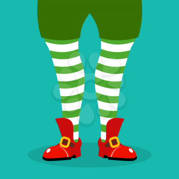 leg Christmas elf. Striped stockings and red shoes. Assistant of Santa Claus. Illustration for new year

