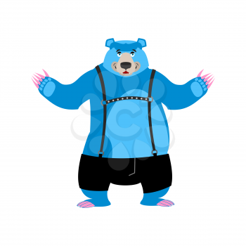 Gay blue bear animal symbol of sexual community. Big strong  Tons powerful wild beast in black leather bandage