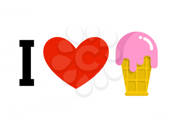 I love ice-cream. Cold dessert and heart. Logo for sweet tooth