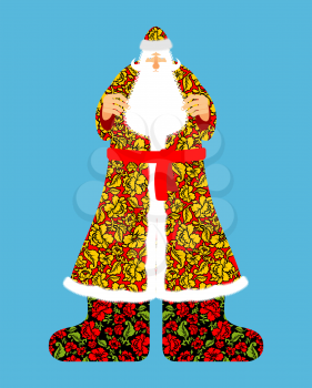 Russian Santa Claus. Grandfather Frost. Cloak in traditional ornament khokhloma. Bearded Santa for new year.