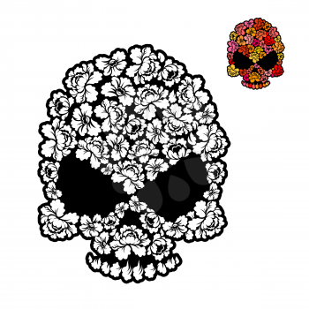 Flower skull coloring book. mexican Head skeleton of rose petals for coloring.
