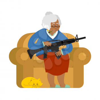 African American Grandmother with gun.  Protection of pensioners

