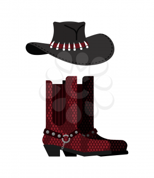 Australian hat and crocodile skin boots. Cowboy cap and python leather shoes. Western clothes and rodeo shoe