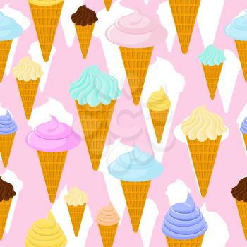 Ice cream seamless pattern. Dessert waffle cup texture. Sweetness background
