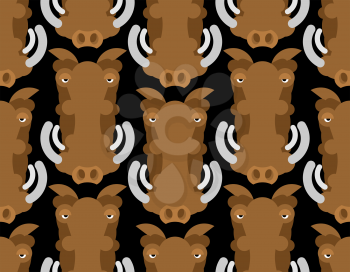 Warthog wild boar seamless pattern. African pig ornament. Wild animal background
