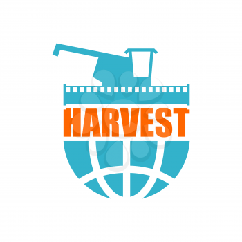 harvest logo. Agriculture emblem. combine harvester and Earth. Farm sign