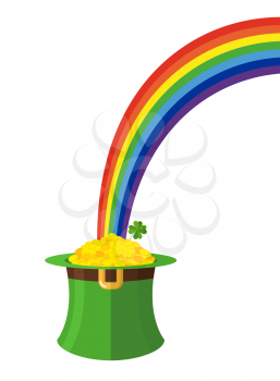 leprechaun hat and rainbow. St. Patricks Day in Ireland. Green cap and gold
