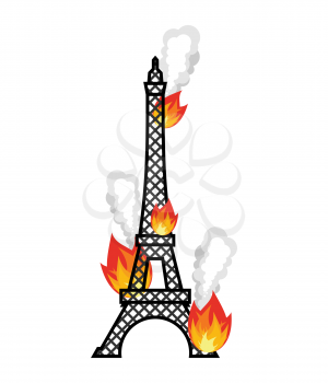 Eiffel Tower fire. Flame in Paris. Disaster