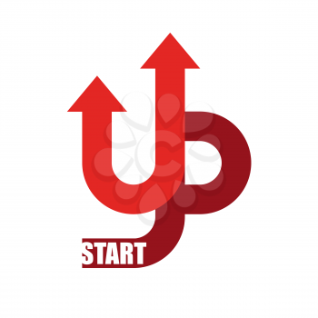 Start up logo. Startup emblem. Running business. Getting case. Red up arrow
